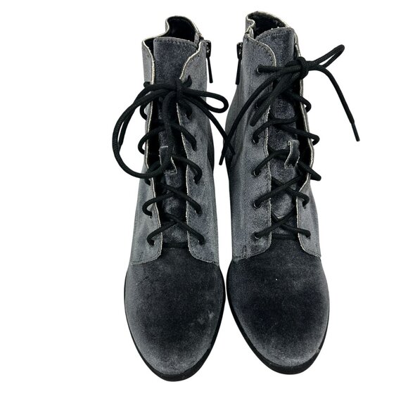 Dolce Vita Grey Velvet Lace-Up Ankle Boots Block Heel & Side Zipper Size 8.5 - Picture 6 of 8